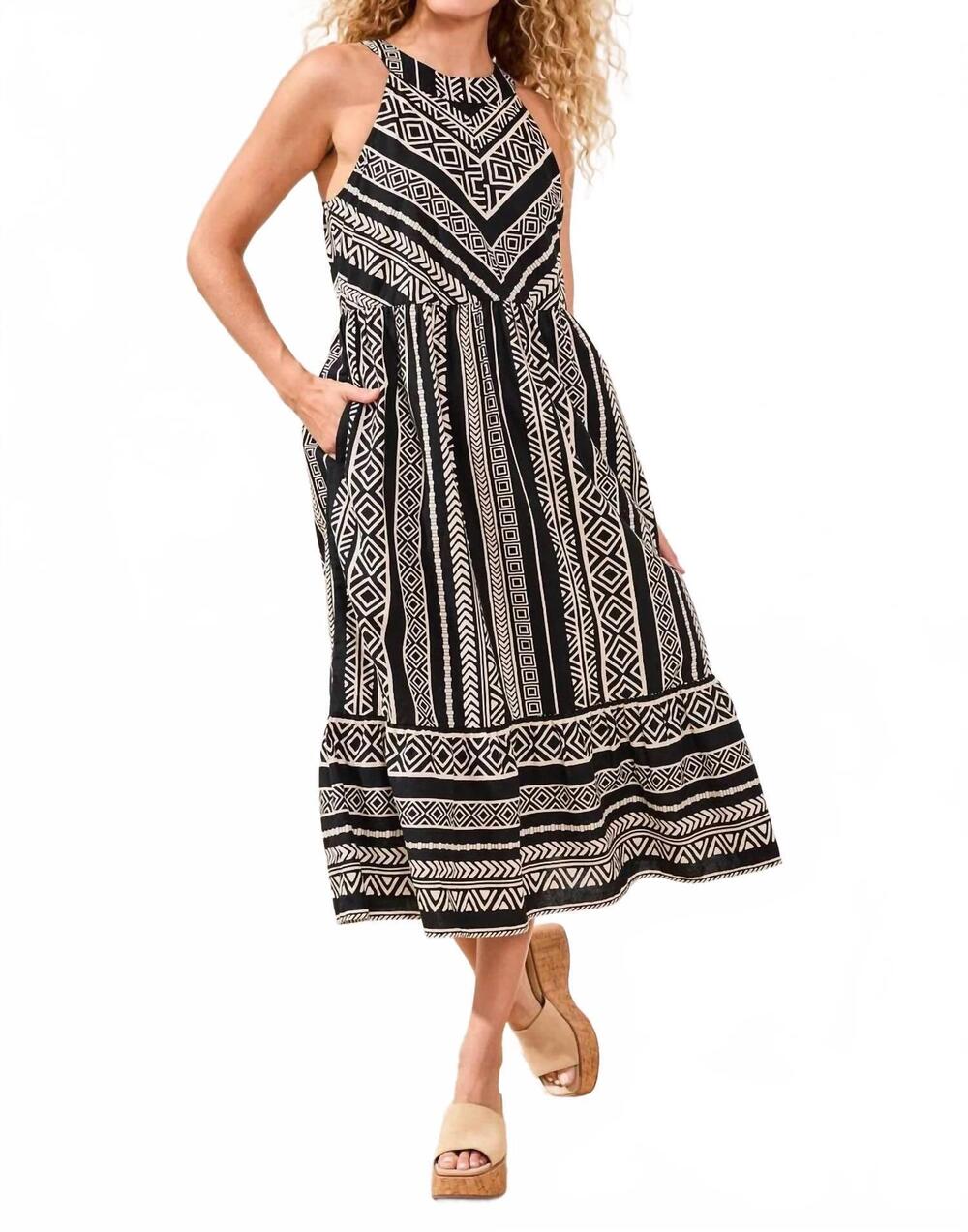 NEW TRIBAL halter dress in black